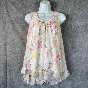 Tendenze Italy Floral 100% Silk Ruffle‎ Sleeveless Top Size M Fairy Romantic